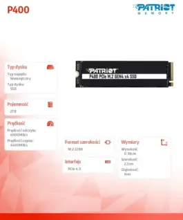 Alternative view of Patriot SSD 2TB P400 4900/4400 MB/s 2280 M.2 PCIe Gen4