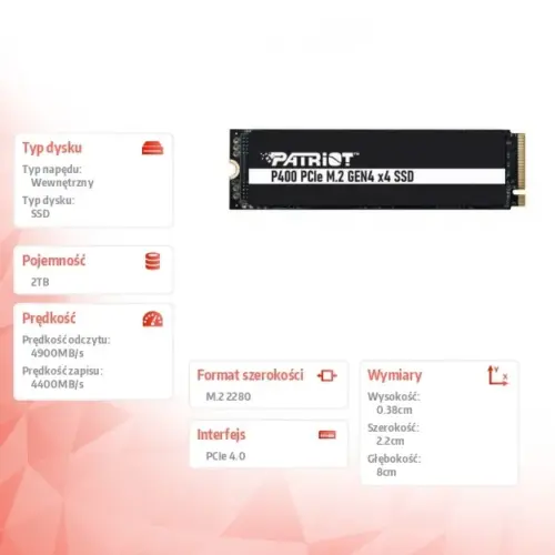 Alternative view of Patriot SSD 2TB P400 4900/4400 MB/s 2280 M.2 PCIe Gen4
