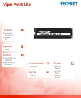 Patriot SSD drive 250GB Viper P400 Lite 3200/1300MB/s PCIe M.2 Gen 4×4