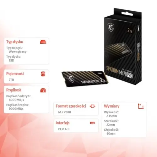 Alternative view of MSI Drive SPATIUM M470 PRO 2TB M.2 PCIe4 6000/5000MB/s