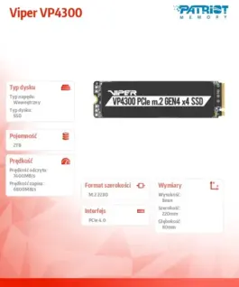 Patriot SSD drive 2TB Viper VP4300 7400/6800 PCIe M.2 2280