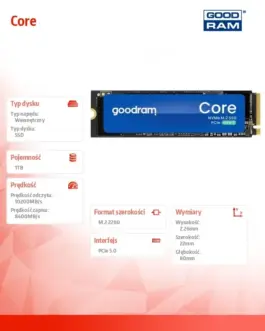 Alternative view of GOODRAM SSD диск Core 1TB Gen5 2280 10200/8400MB/s