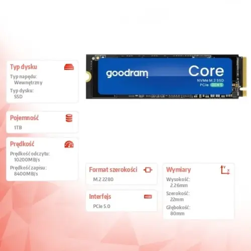 Alternative view of GOODRAM SSD диск Core 1TB Gen5 2280 10200/8400MB/s