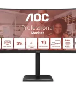 AOC Monitor CU34E4CV 34 инча 120Hz Curved VA HDMIx2 DP RJ45 HAS Głośniki