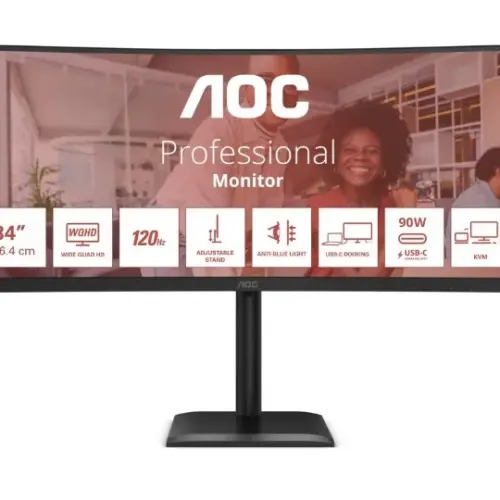 AOC Monitor CU34E4CV 34 инча 120Hz Curved VA HDMIx2 DP RJ45 HAS Głośniki