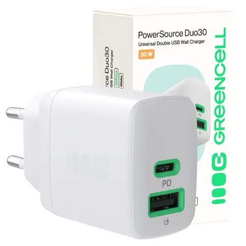 Alternative view of Green Cell USB wall cha RGER 30W 1xC 1xA бял