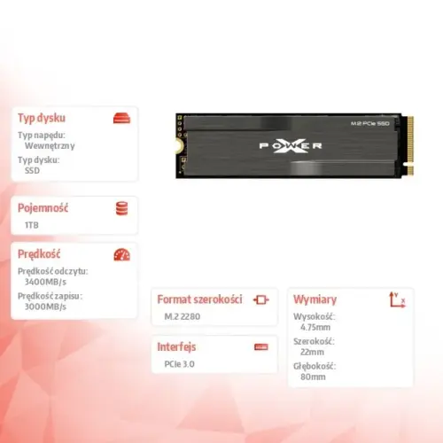 Alternative view of Silicon Power SSD XD80 1TB M.2 NVMe 3400/3000MB/s
