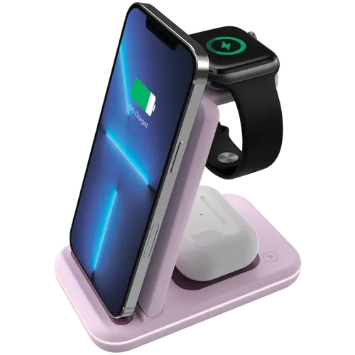 Зарядно за мобилен телефон CANYON wireless charger WS-304 15W 3in1 Iced Pink