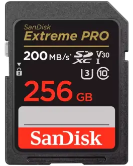 Карта памет SanDisk Extreme PRO 256GB SDXC Memory Card + 2 years RescuePRO Deluxe up to 200MB/s & 140MB/s Read/Write spe