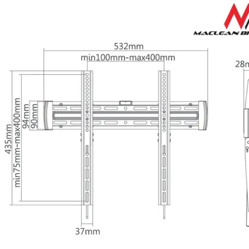 Alternative view of Maclean Wall mounts 32-55 MC-643 30kg Maclean