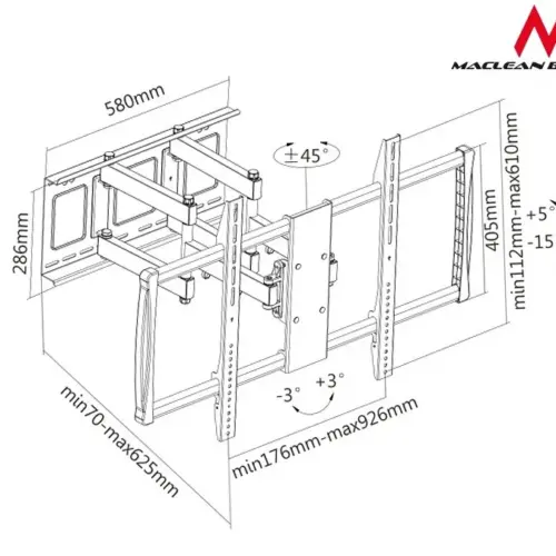 Alternative view of Maclean TV holder 60-100 MC-679 to 80kg for flat and curved TV
