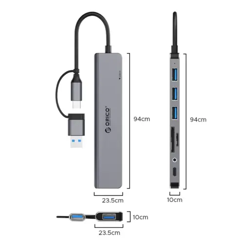 Alternative view of Orico хъб HUB USB3.0/2.0 HUB 8 port USB-C/A - YSA8-U3-GY-BP