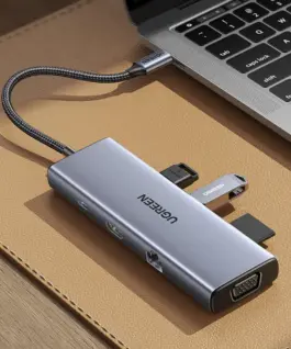 Alternative view of Мултифункционален USB хъб Ugreen CM498 15600 USB-C - 3x USB-A 3.0 / HDMI / VGA / RJ45 / SD / TF Card Reader / USB-C PD - сив