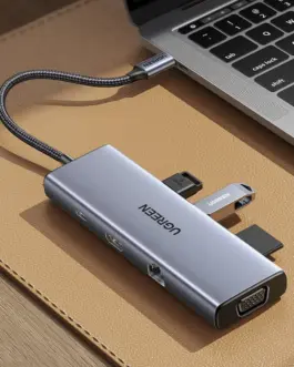Alternative view of Мултифункционален USB хъб Ugreen CM498 15600 USB-C - 3x USB-A 3.0 / HDMI / VGA / RJ45 / SD / TF Card Reader / USB-C PD - сив