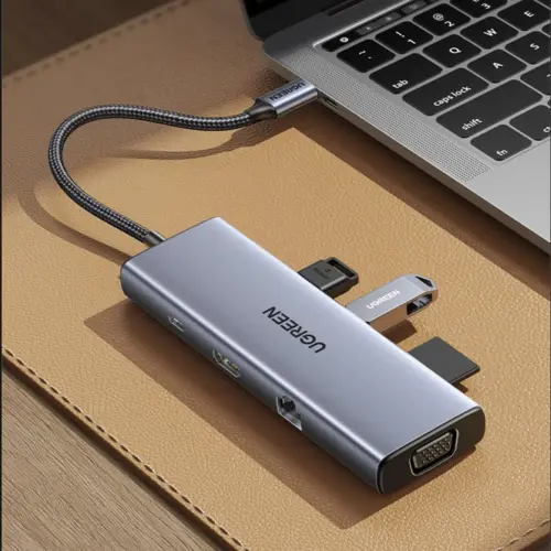 Alternative view of Мултифункционален USB хъб Ugreen CM498 15600 USB-C - 3x USB-A 3.0 / HDMI / VGA / RJ45 / SD / TF Card Reader / USB-C PD - сив