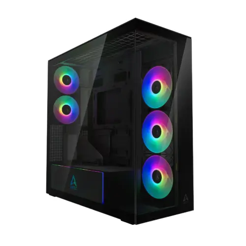 Arctic кутия Case E-ATX - Xtender VG (Mirror Black) - PCIe Gen 4 riser included 5 A-RGB Fans