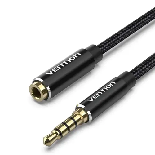 Vention Аудио Кабел Cotton Braided TRRS 3.5mm Male to 3.5mm F - 1m - Gold plated Aluminum alloy -
