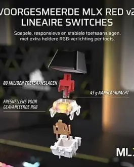 Alternative view of Геймърскa безжична/блутут механична клавиатура Corsair K70 CORE TKL RGB, Corsair MLX Red суич