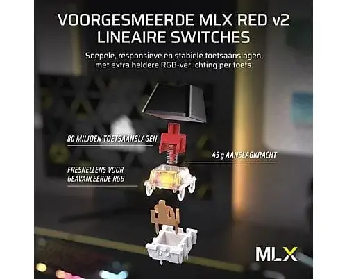 Alternative view of Геймърскa безжична/блутут механична клавиатура Corsair K70 CORE TKL RGB, Corsair MLX Red суич