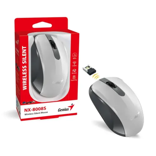 Genius безжина безшумна мишка Wireless Silent Mouse – NX-8008S White+Gray – Silent