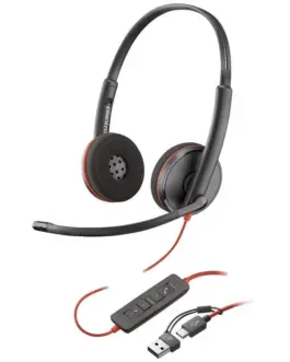 Слушалки HP Poly Blackwire 3220 Stereo USB-C +USB-C/A адаптер 8X228aa