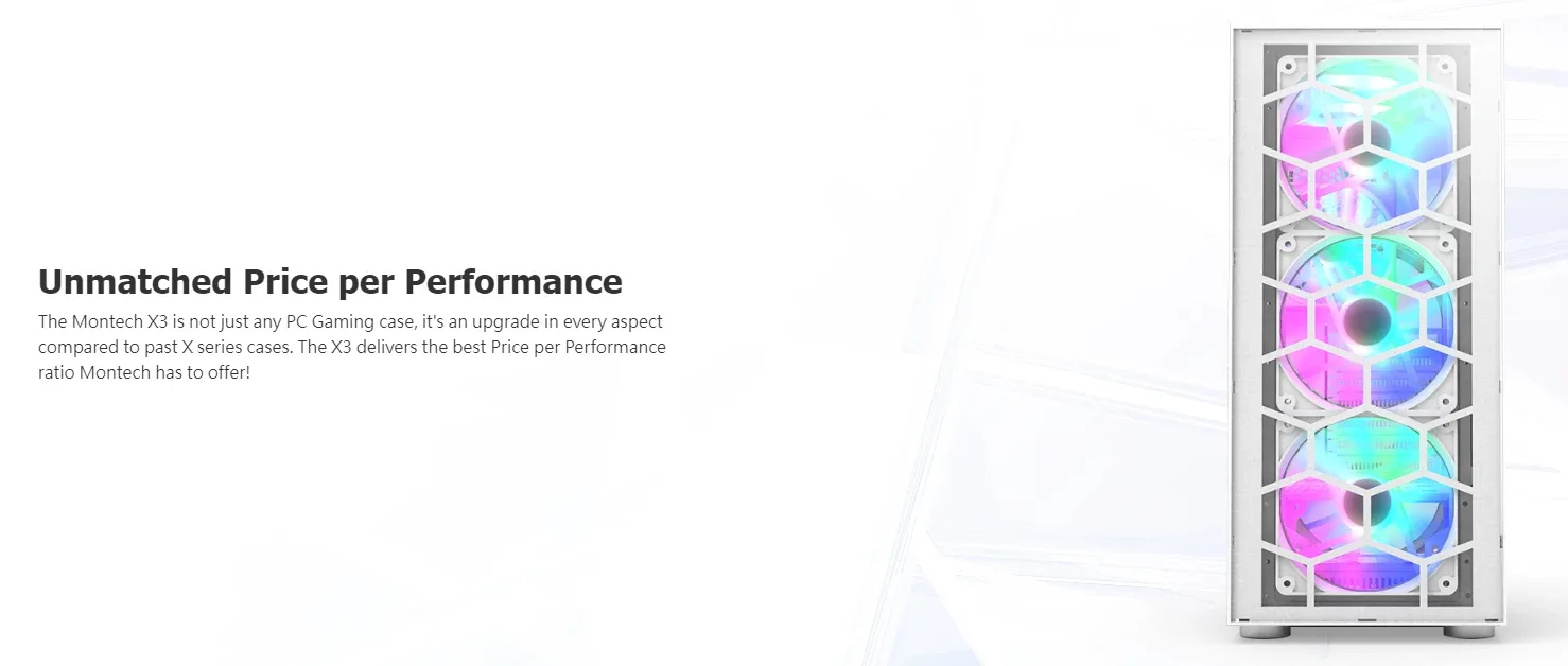 Montech кутия X3 GLASS, Mid-tower Case, TG, 6 fixed RGB Fans, White - Image 143