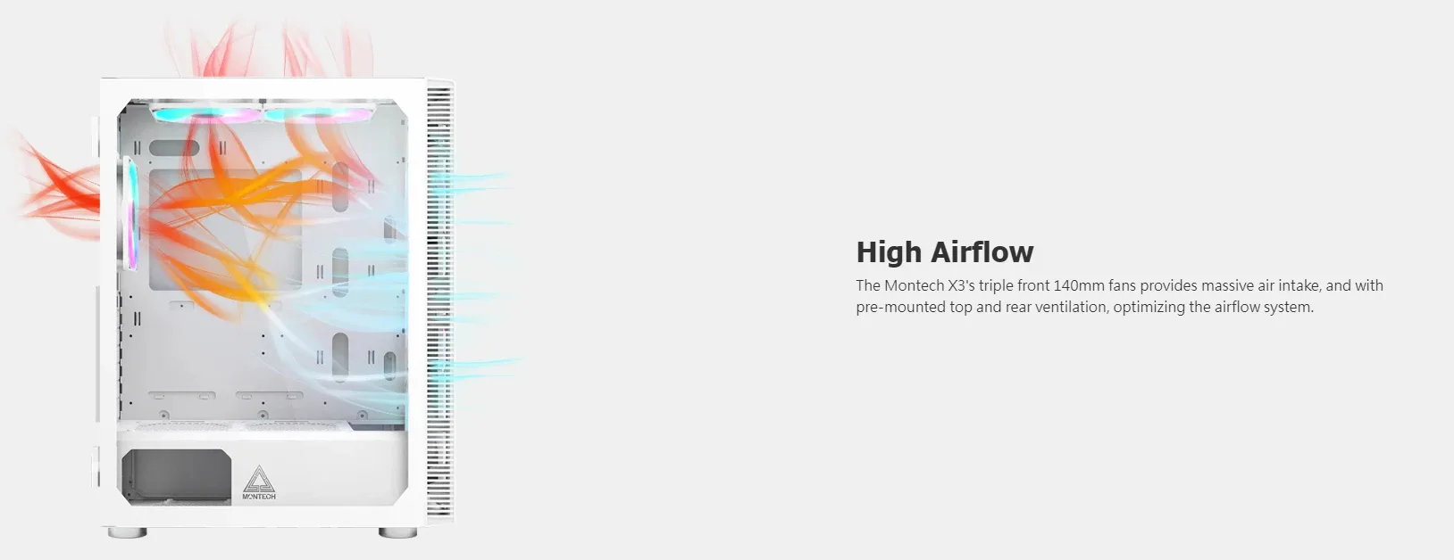 Montech кутия X3 GLASS, Mid-tower Case, TG, 6 fixed RGB Fans, White - Image 134