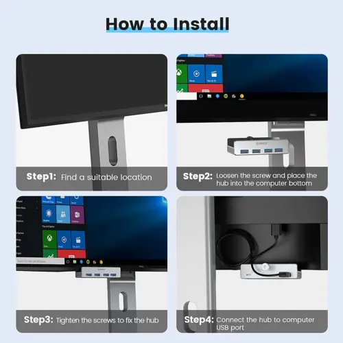 Orico хъб USB 3.0 HUB Clip Type 4 port – aux Micro-USB power input