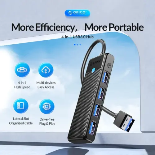 Orico хъб USB3.0 HUB 4 port Black – PAPW4A-U3-015-BK