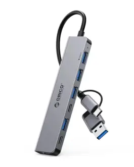 Orico хъб HUB USB-C/USB-A 7 port - USB-C x 2 USB3.0 x 1 USB2.0 x 4 Aluminium - YSA7-U3-GY