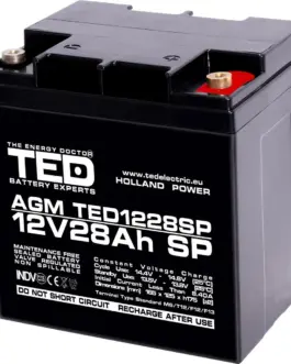 Оловна батерия AGM  12V / 26 Ah/285Ah  - 166 / 176 / 125mm терминал F13(M5) TED