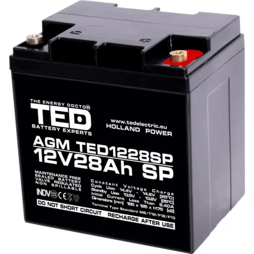 Оловна батерия AGM  12V / 26 Ah/285Ah  - 166 / 176 / 125mm терминал F13(M5) TED