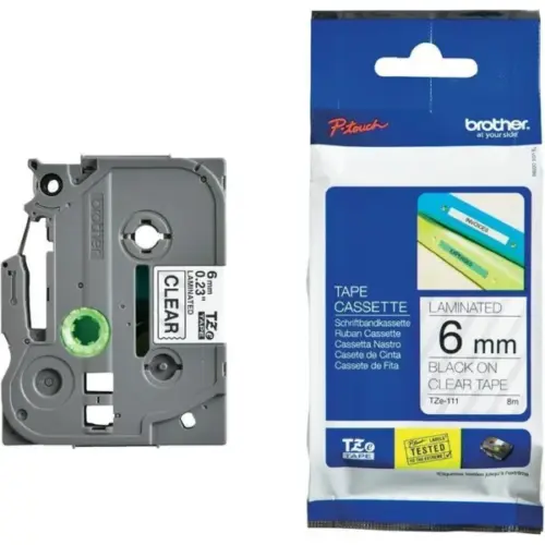 ЛЕНТА ЗА ЕТИКЕТНИ ПРИНТЕРИ BROTHER ТИП TZ - 6 mm x 80 m - BLACK ON CLEAR TAPE - PN TZE111