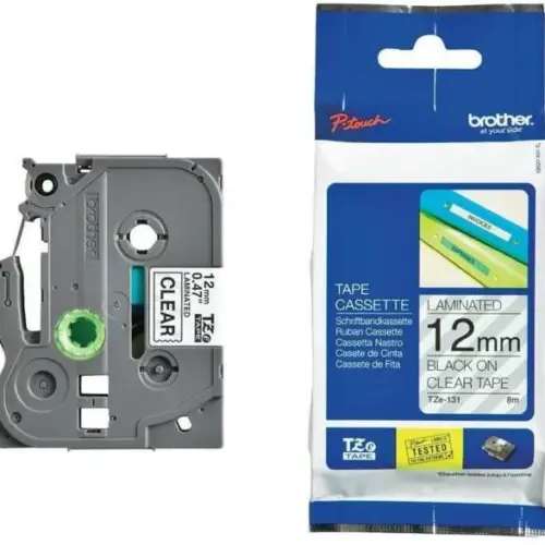 ЛЕНТА ЗА ЕТИКЕТНИ ПРИНТЕРИ BROTHER ТИП TZ - 12 mm x 800 m - BLACK ON CLEAR TAPE - PN TZE131