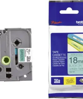 ЛЕНТА ЗА ЕТИКЕТНИ ПРИНТЕРИ BROTHER ТИП TZ - 18 mm x 800 m - BLACK ON GREEN TAPE - PN TZE741