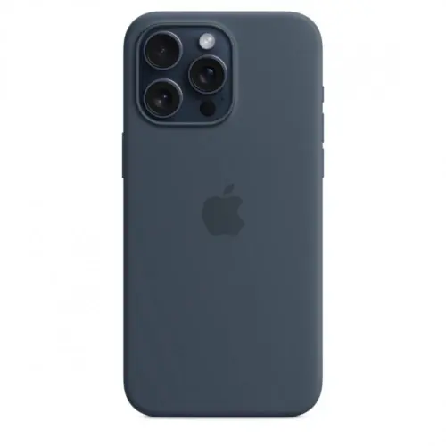 Alternative view of Apple Silicone case with MagSafe for iPhone 15 Pro Max - storm blue