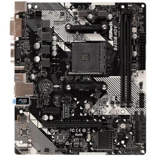 Alternative view of Дънна платка ASROCK Main Board Desktop B450M-HDV R4.0 (SAM4,2xDDR4,1xPCI 3.0x16,1xPCI Ex1,SATA III,1xM.2,1xUlraM.2,USB3.0,GLAN, VGA,DVI,HDMI,) mATX Retail