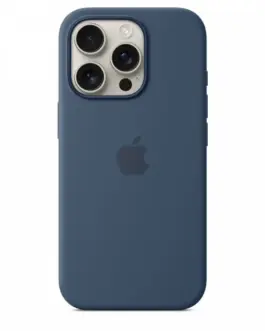 Alternative view of Apple Silicone case with MagSafe for iPhone 16 Pro - Denim