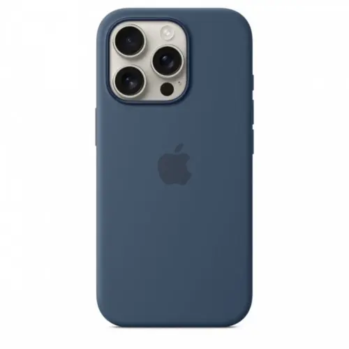 Alternative view of Apple Silicone case with MagSafe for iPhone 16 Pro - Denim