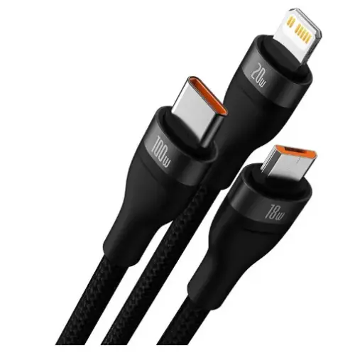 Кабел Baseus CASS030201 3в1 Flash Series USB към USB-C + micro USB + Lightning 100W 1.5м