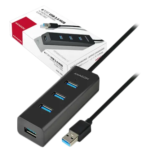 Alternative view of USB хъб AXAGON HUE-S2BL 4x USB3.0 Charging Hub 1.2m Cable, MicroUSB Charging