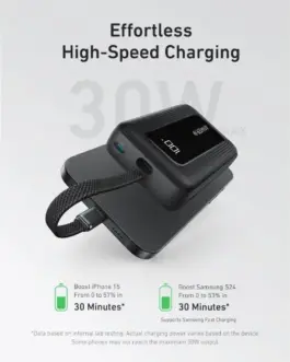 Alternative view of Anker външна батерия ZOLO 20000mAh 30W built-in USB-C кабел, черен