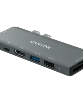 Alternative view of USB хъб CANYON hub DS-5 7in1 Thunderbolt 3 Space Grey