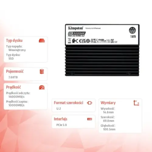 Alternative view of Kingston SSD диск DC3000ME 7,68TB PCIe 5.0 NVMe U.2