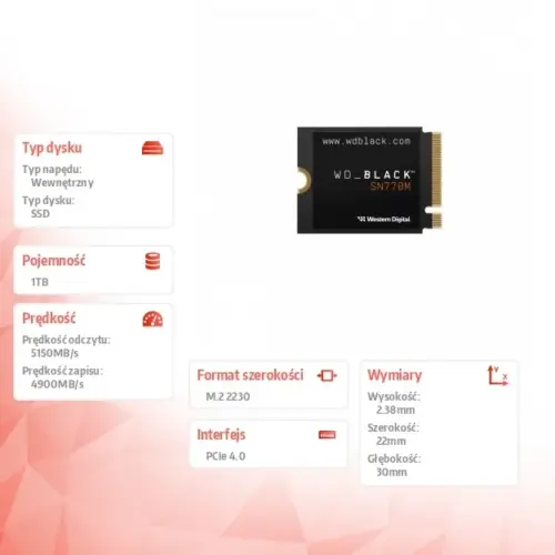 Western Digital SSD WD черен SN770M drive 1TB NVMe 2230 M2