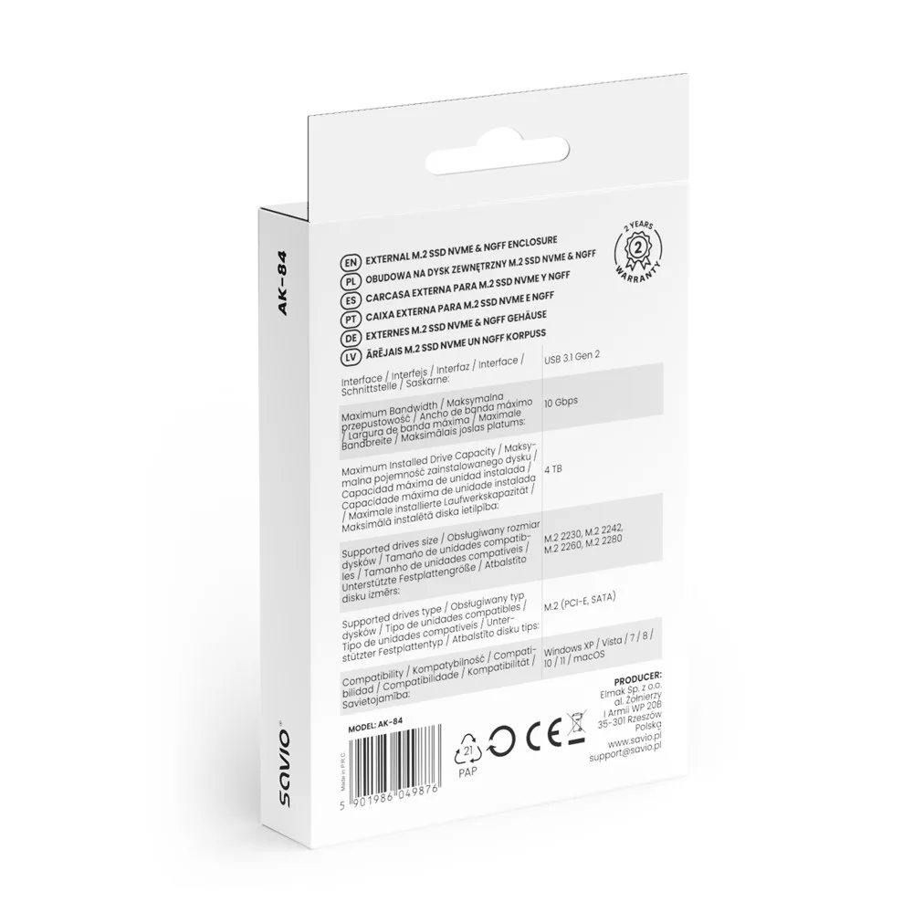Savio Ecxternal M.2 SSD AK84 NVMe&NGFF SAVIO - Image 2