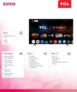 TCL TV QLED 85 инча 85P81K