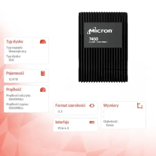 Alternative view of Micron Drive SSD 12800GB 7450MAX U.3 15mm MTFDKCC12T8TFS-1BC1ZABYY