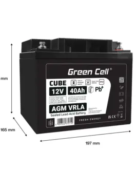 Alternative view of Green Cell Battery AGM VRLA 12V 40Ah IP54