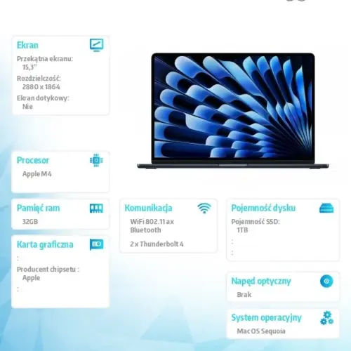 Alternative view of Apple MacBook Air 15.3: M4/10C/10C /32GB/1TB/70W/US Midnight